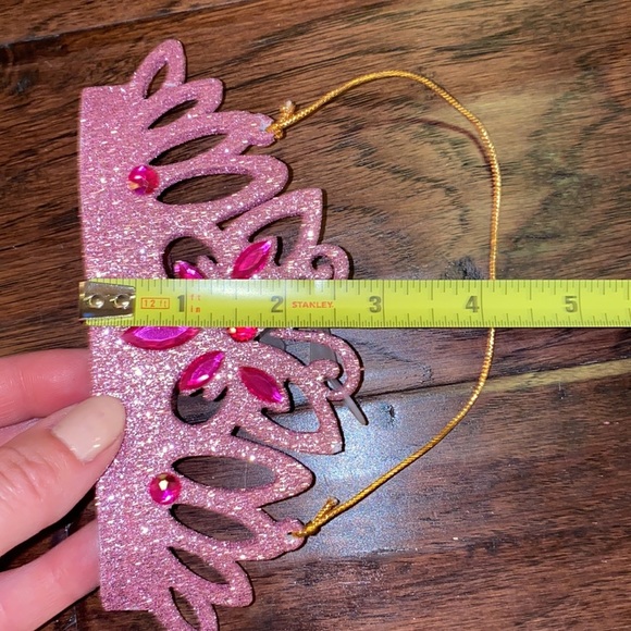 Pink glitter jeweled princess crown tiara Christmas tree holiday ornament 6.5x3” - Picture 5 of 5